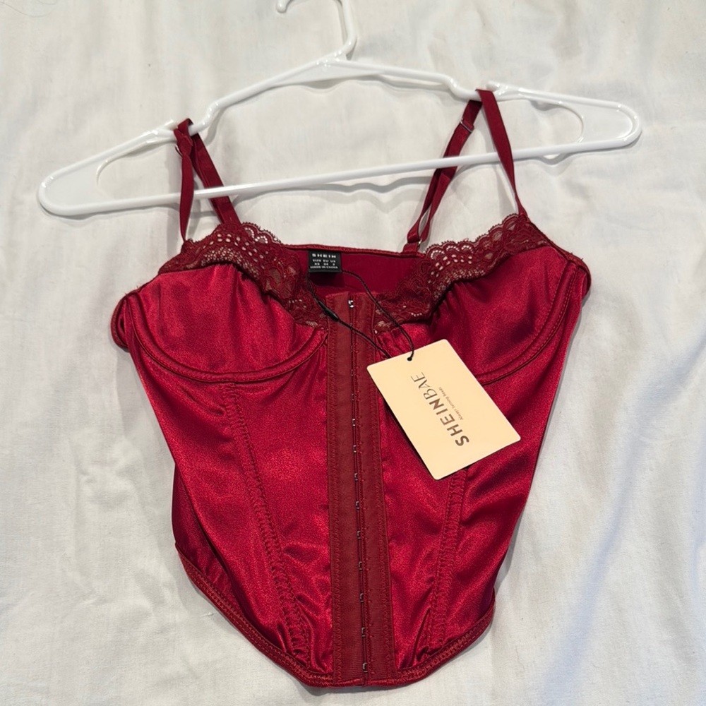SHEIN Red Satin Lace Bra